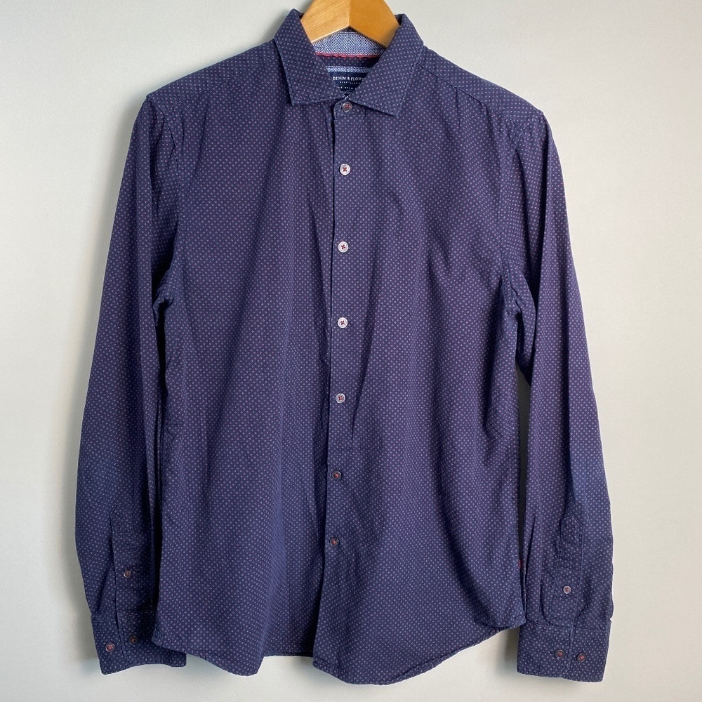 Denim & Flower Men's Purple Allover Micro Houndstooth LS‎ Button Shirt Medium